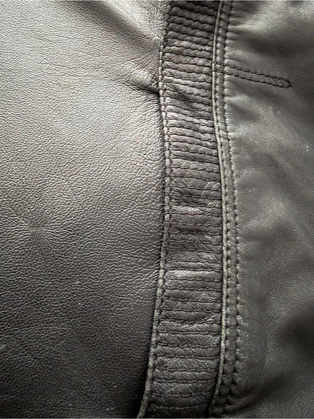 Mens Vintage Distressed Black Leather Shearling Jacket Moto Bomber Fur‎ Collar